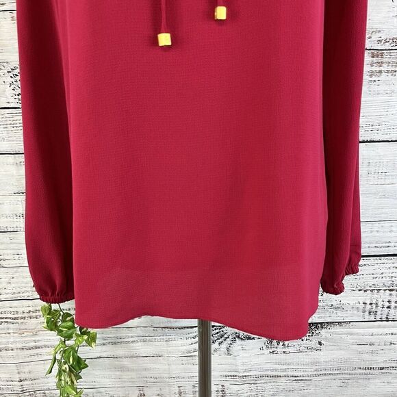 Michael Kors Tunic Blouse size Extra Small Dark Pink Crepe Ruffles Studs Bow Tie - Picture 7 of 15
